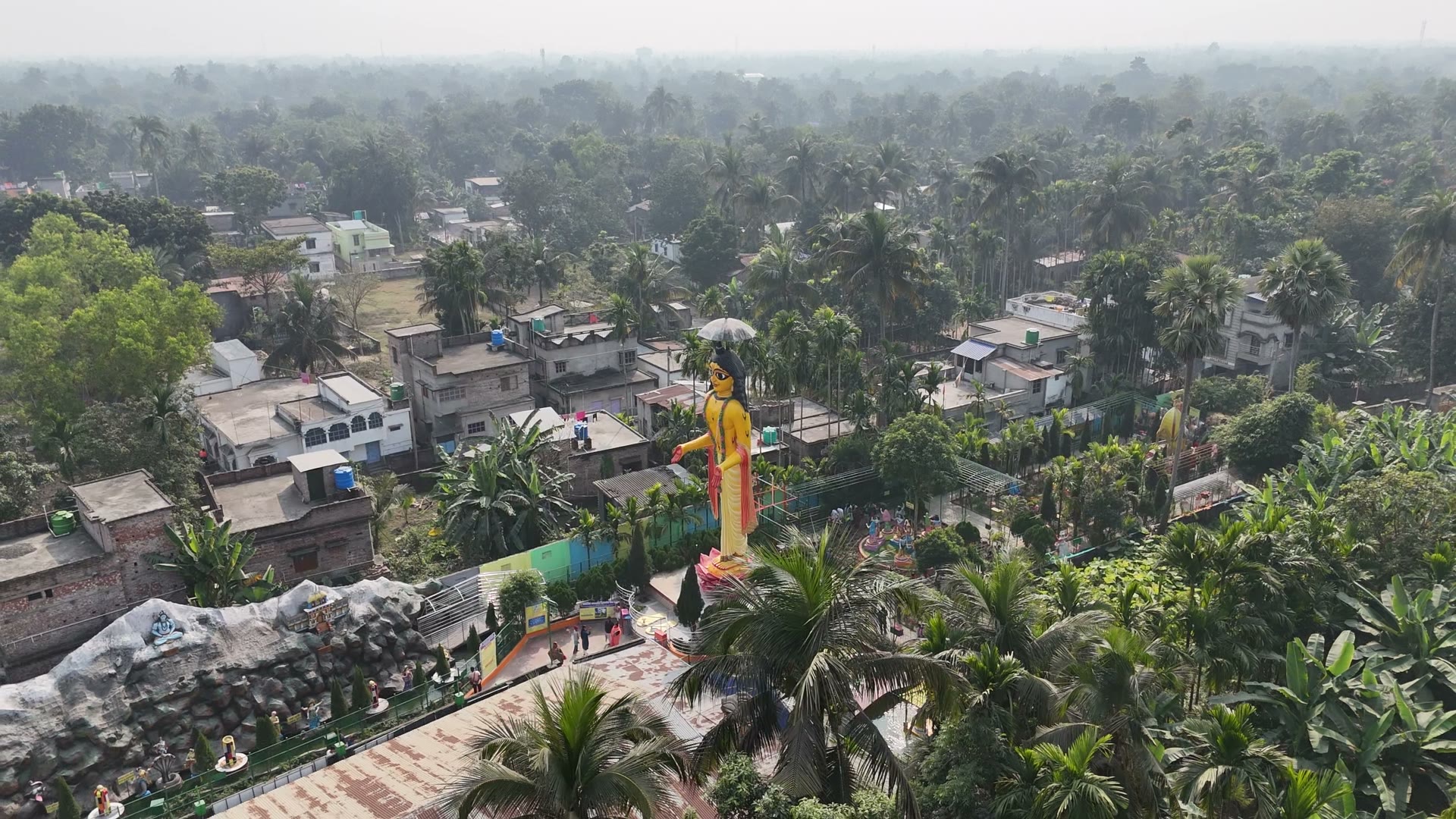 60-ft Gouranga statue surrounded by ashram gardens