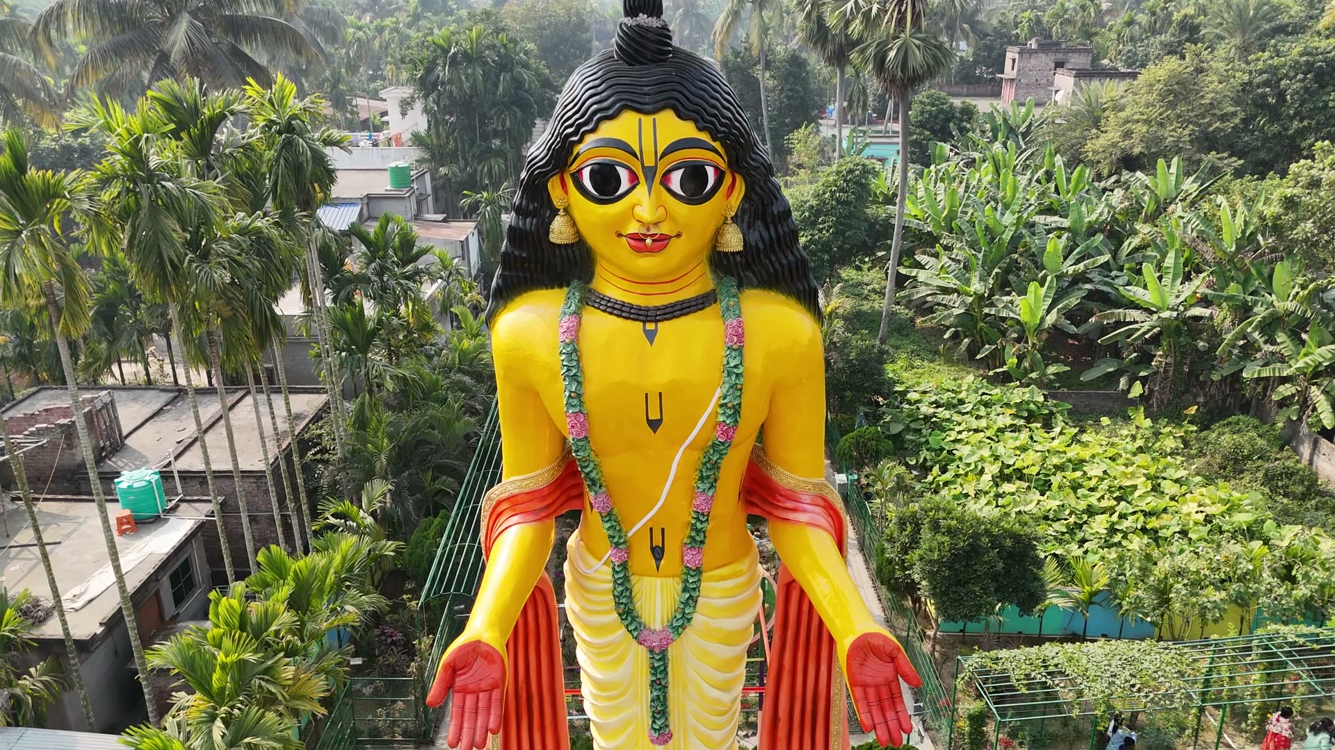 Gouranga statue close-up drone shot
